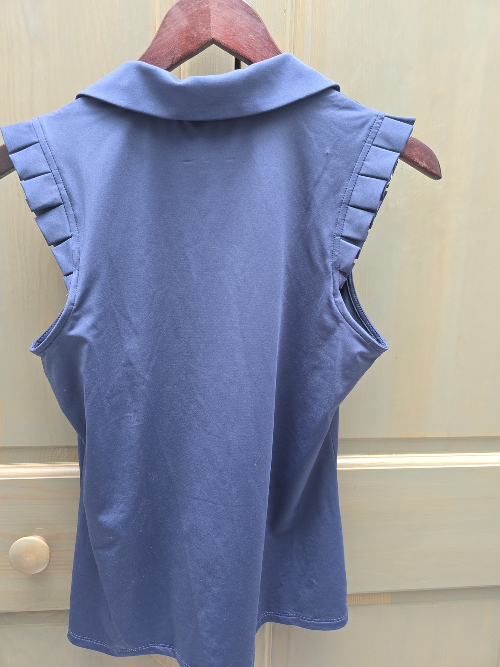 Sigrid Olsen Navy Sleeveless Polo Tank with Pleated Shoulder Detail - Picture 2 of 4